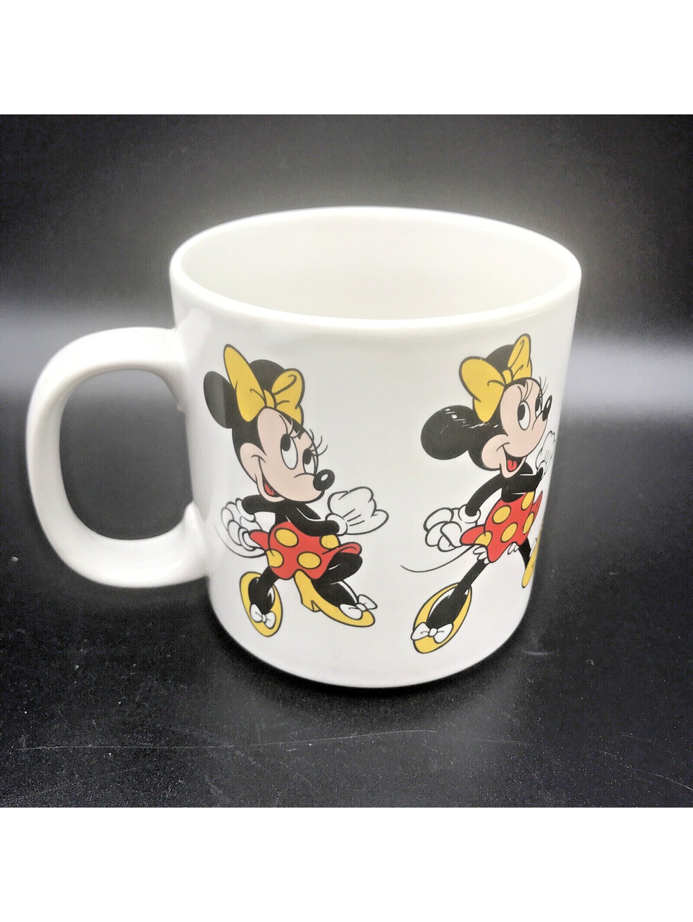 Vintage Minnie Mouse Coffee Tea Cup Mug Korea 12 Oz White Yellow Bow Disney